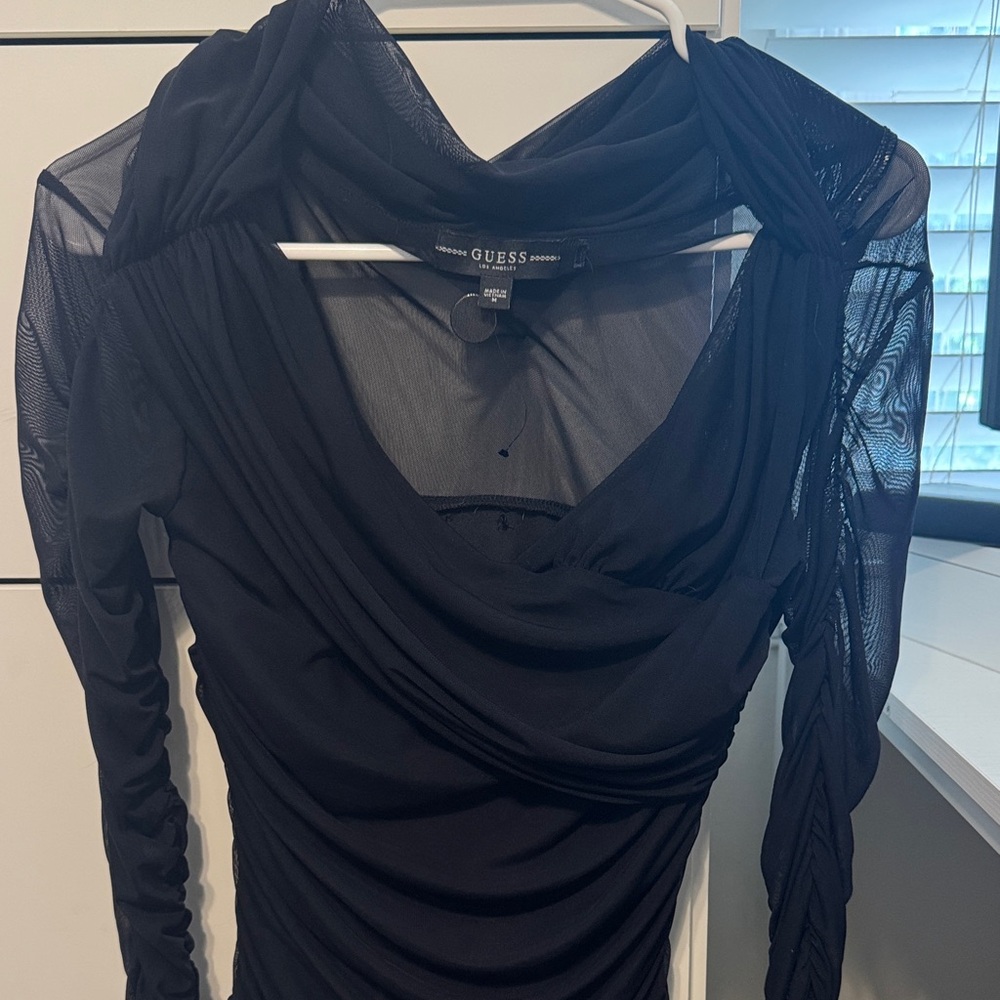 Guess Black Draped Mesh Bodysuit